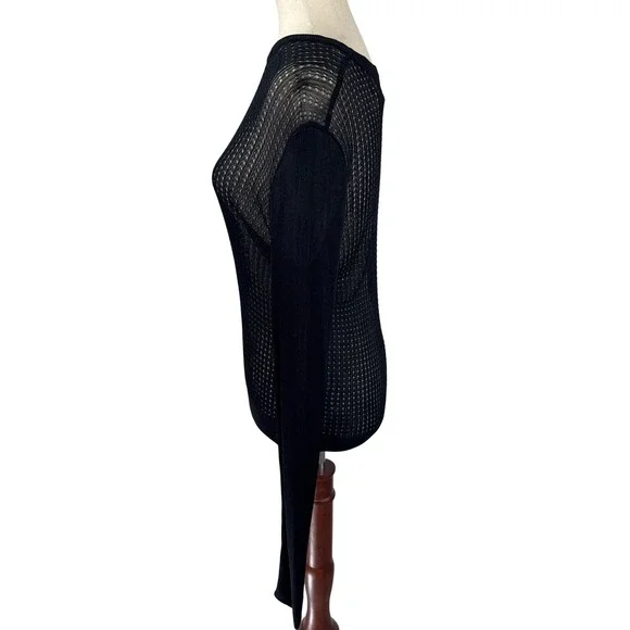 Free People Black Sheer Knit Long Sleeve Top‎ Lightweight Layering Size L - Picture 4 of 10